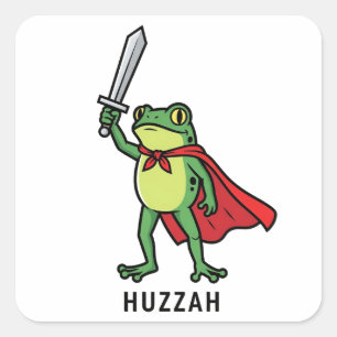 Huzzah Frog Knight Funny Sword Meme Quote Fyrkantigt Klistermärke