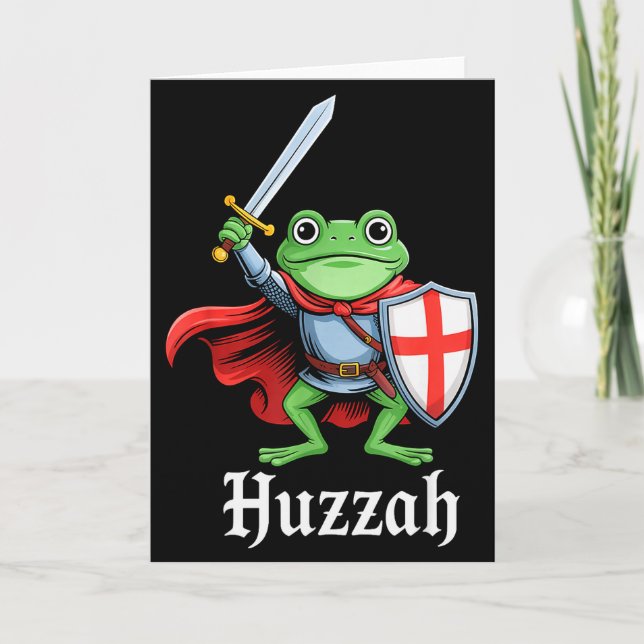 Huzzah Frog Knight Funny Sword Meme Quote Medieval Kort (Framsida)