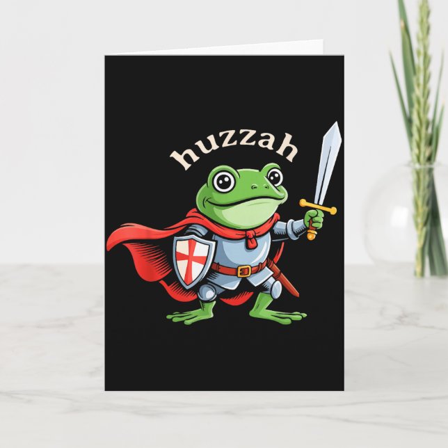 Huzzah Frog Knight Funny Sword Meme Quote Medieval Kort (Framsida)