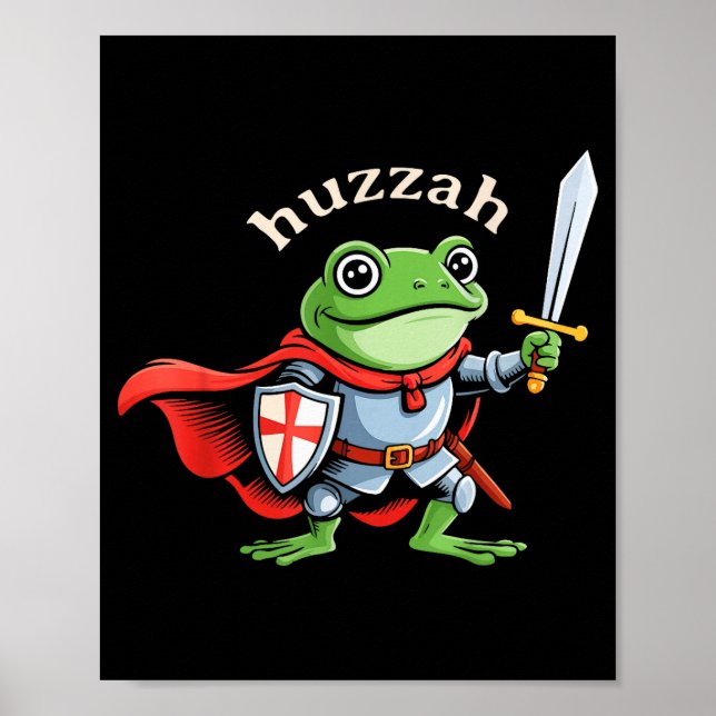 Huzzah Frog Knight Funny Sword Meme Quote Medieval Poster (Framsidan)