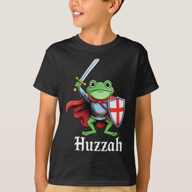 Huzzah Frog Knight Funny Sword Meme Quote Medieval T Shirt (Framsida)