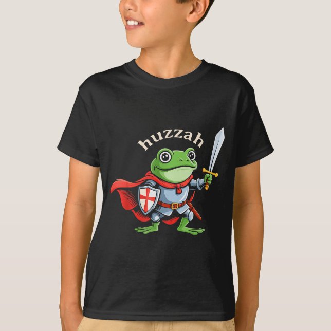 Huzzah Frog Knight Funny Sword Meme Quote Medieval T Shirt (Framsida)