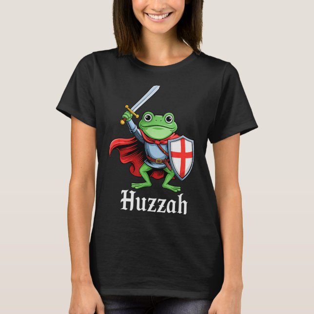 Huzzah Frog Knight Funny Sword Meme Quote Medieval T Shirt (Framsida)