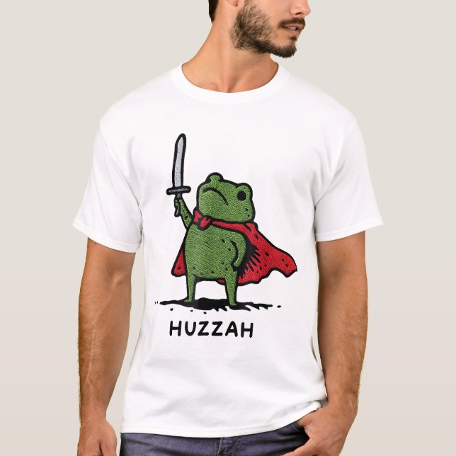 Huzzah Frog Knight Sword Quote T Shirt (Framsida)