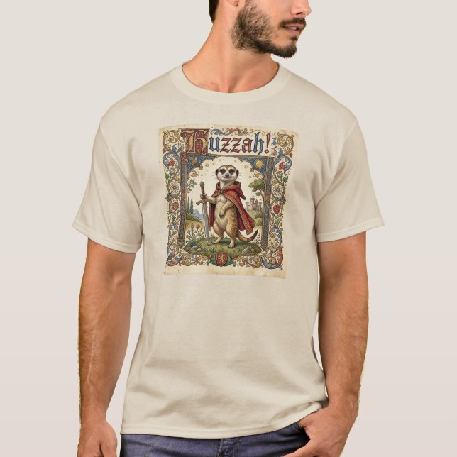 Huzzah Mangust Medeltida Riddare Söt Illustration T Shirt (Framsida)