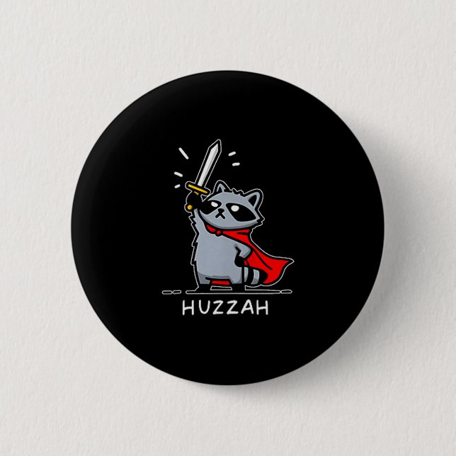 Huzzah Raccoon Knight Funny Sword Meme Quote  Knapp (Framsida)