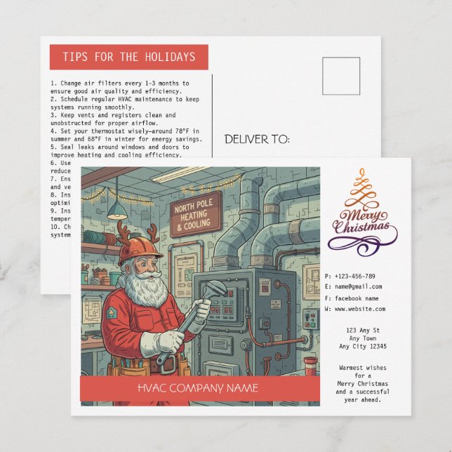 HVAC Christmas Greeting Postcard Helg Vykort (Fram/baksida)