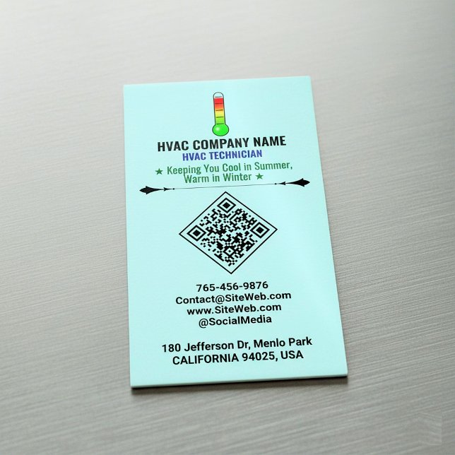 HVAC för uppvärmning och kylning (QR- kod, Logotyp Magnetiska Visitkort (HVAC chimney sweep branding, plumbing service cards, AC visiting card, air duct cleaning)