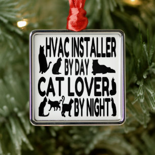 HVAC Installer Cat Lover Julgransprydnad Metall