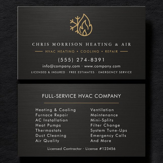 HVAC Services Company Black Gold Metallic Visitkort (Skapare uppladdad)
