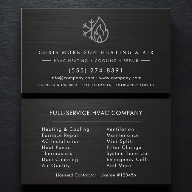 HVAC Services Company Metallic Industrial Visitkort (Skapare uppladdad)