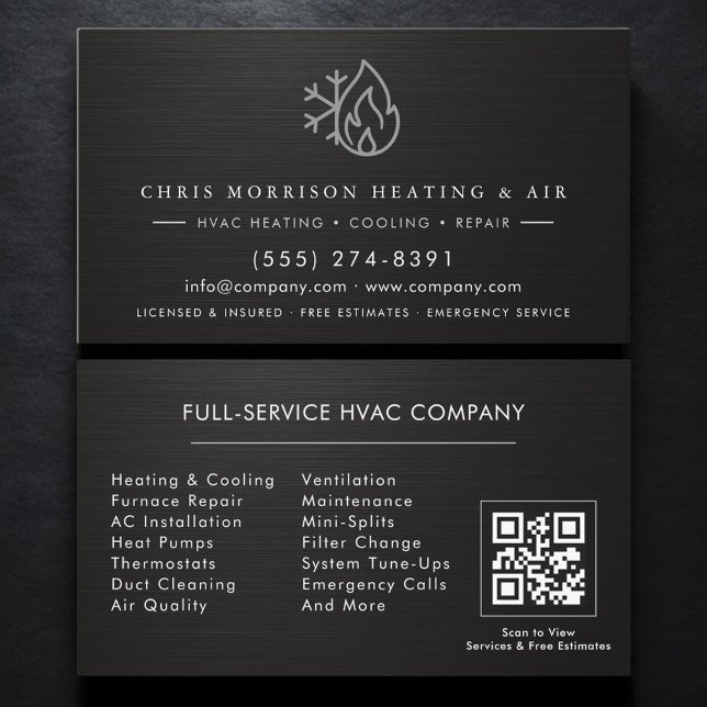 HVAC Services Metallic QR Code Visitkort (Skapare uppladdad)
