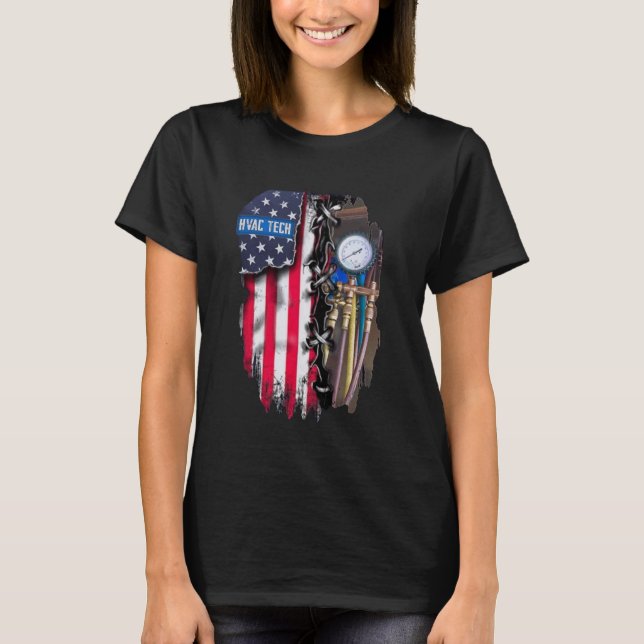 HVAC Tech - American Flagga - Funny HVAC Technicia T Shirt (Framsida)
