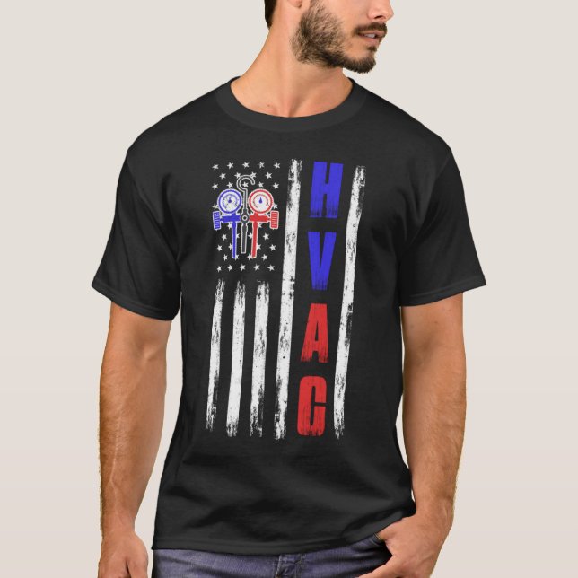 HVAC Tech US Flagga Technician T Shirt (Framsida)