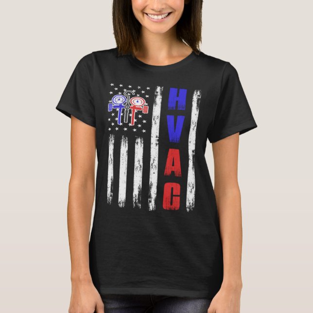 HVAC Tech US Flagga Technician T Shirt (Framsida)