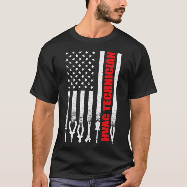 HVAC Technician american flagga HVAC  T Shirt (Framsida)