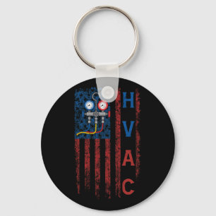 HVAC Technician American Flagga USA Vintage Nyckelring