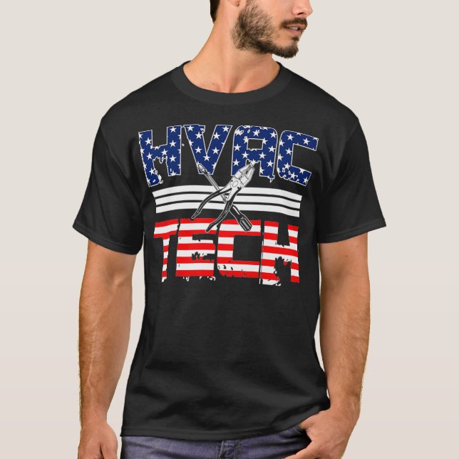 HVAC Technician Gifts Patriotic American Flagga Te T Shirt (Framsida)