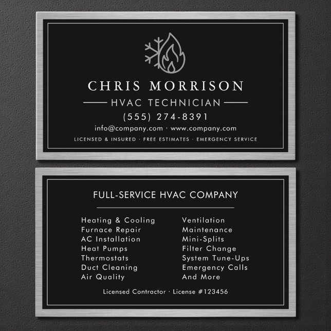 HVAC Technician Industrial Metallic Visitkort (Skapare uppladdad)