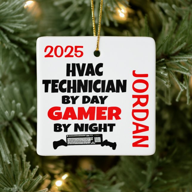 HVAC-tekniker Kärlek spelar videospel Julgransprydnad Keramik (Träd)