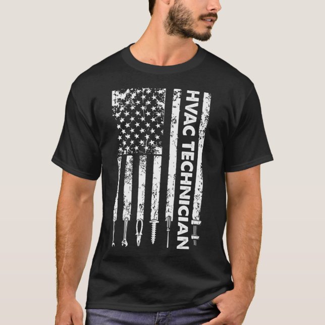HVAC-tekniker US Flagga Funny HVAC Tech Premium T Shirt (Framsida)