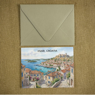 Hvar Kroatien Akvarell Panorama Vy Resa Vykort