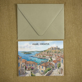 Hvar Kroatien Akvarell Panorama Vy Resa Vykort