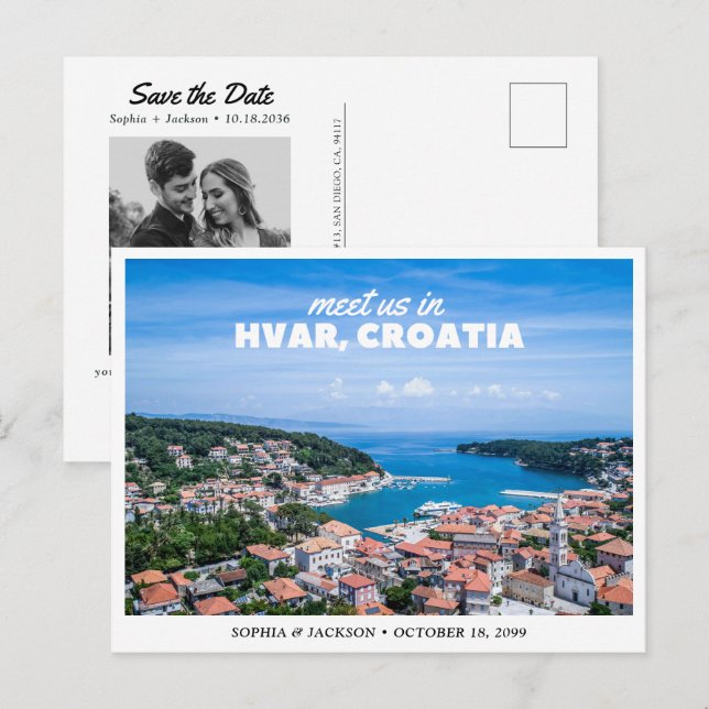 Hvar Kroatien Bröllop Spara Datum Vykort (Fram/baksida)