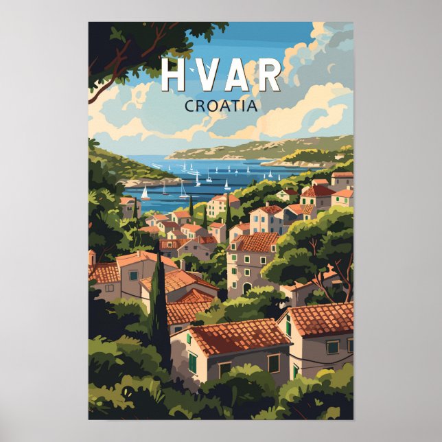 Hvar Kroatien Resa Konst Vintage Poster (Framsidan)