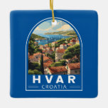 Hvar Kroatien Travel Art Vintage Julgransprydnad Keramik<br><div class="desc">Hvar-retro-vektorns rörelsemodeller. Hvar,  en kroatisk ö i Adriatiska havet,  är bäst känd som en sommarplats. Hamnstaden Hvar har bland annat 1300-talets väggar.</div>