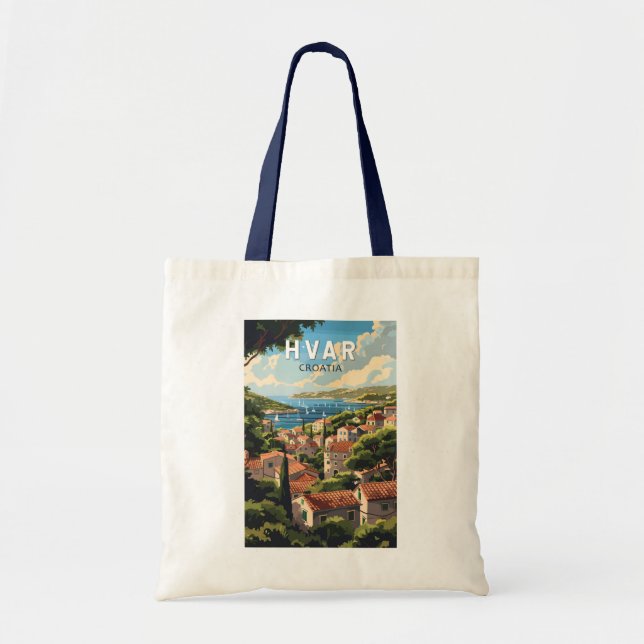 Hvar Kroatien Travel Art Vintage Tygkasse (Framsidan)