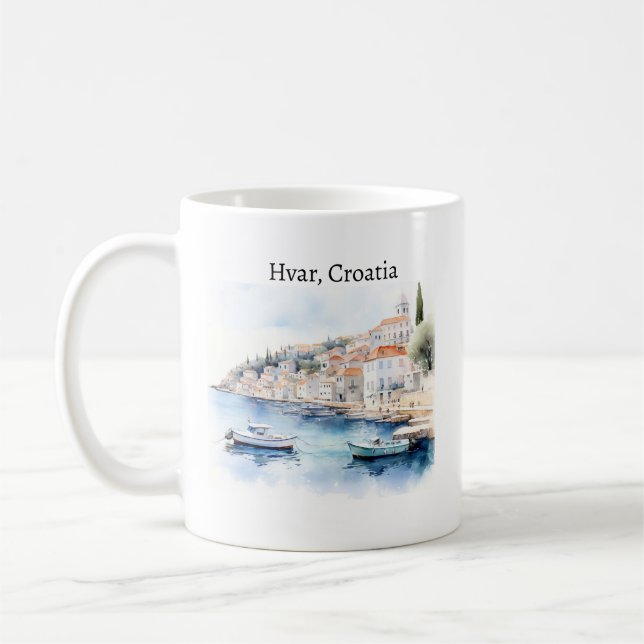 Hvar Kroatien Watercolor Travel Kaffemugg (Vänster)