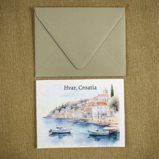 Hvar Kroatien Watercolor Travel Vykort (hvar croatia watercolor postcard)