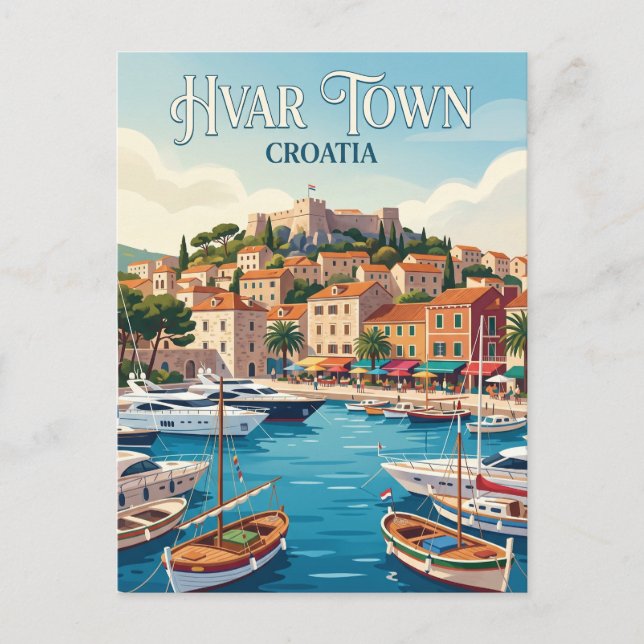 Hvar Stadshamn Kroatien Vykort (Framsida)