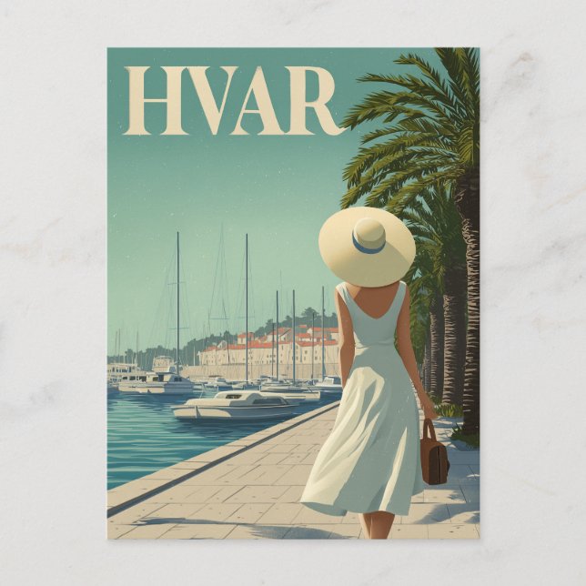 Hvar vintage 50s-resa vykort (Framsida)