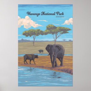 Hwange nationalpark Zimbabwe Afrika Reseskylt Poster