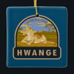 Hwange nationalpark Zimbabwe Travel Art Vintage Julgransprydnad Keramik<br><div class="desc">Ändra vektorteckningens design. Hwange National Park är i väster Zimbabwe. Jordarna och skogen är hem för stora elefantbesättningar,  lejon och hundar i den afrikanska vilden.</div>