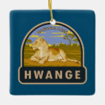 Hwange nationalpark Zimbabwe Travel Art Vintage Julgransprydnad Keramik<br><div class="desc">Ändra vektorteckningens design. Hwange National Park är i väster Zimbabwe. Jordarna och skogen är hem för stora elefantbesättningar,  lejon och hundar i den afrikanska vilden.</div>