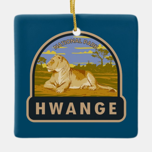 Hwange nationalpark Zimbabwe Travel Art Vintage Julgransprydnad Keramik (Framsida)