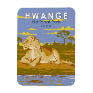 Hwange nationalpark Zimbabwe Travel Art Vintage Magnet