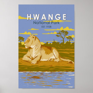Hwange nationalpark Zimbabwe Travel Art Vintage Poster