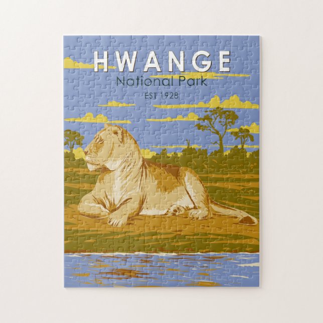 Hwange nationalpark Zimbabwe Travel Art Vintage Pussel (Vertikal)