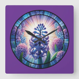 Hyacint-konst för fastnat glas fyrkantig klocka