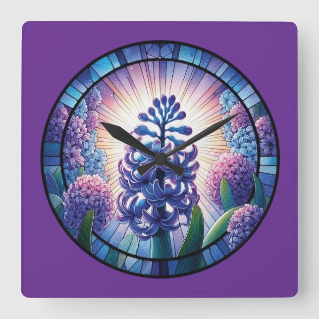 Hyacint-konst för fastnat glas fyrkantig klocka (Framsida)