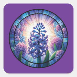 Hyacint-konst för fastnat glas fyrkantigt klistermärke