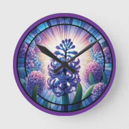 Hyacint-konst för fastnat glas rund klocka