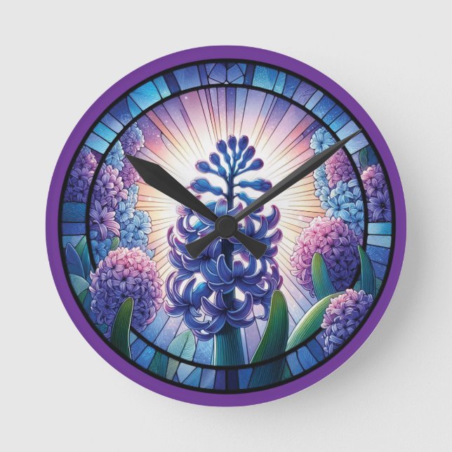 Hyacint-konst för fastnat glas rund klocka (Framsida)