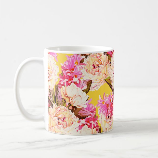 Hyacint och peonis blommor, sömlös mönster. Wat Kaffemugg (Vänster)
