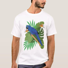 Hyacinth macaw with leaves t shirt