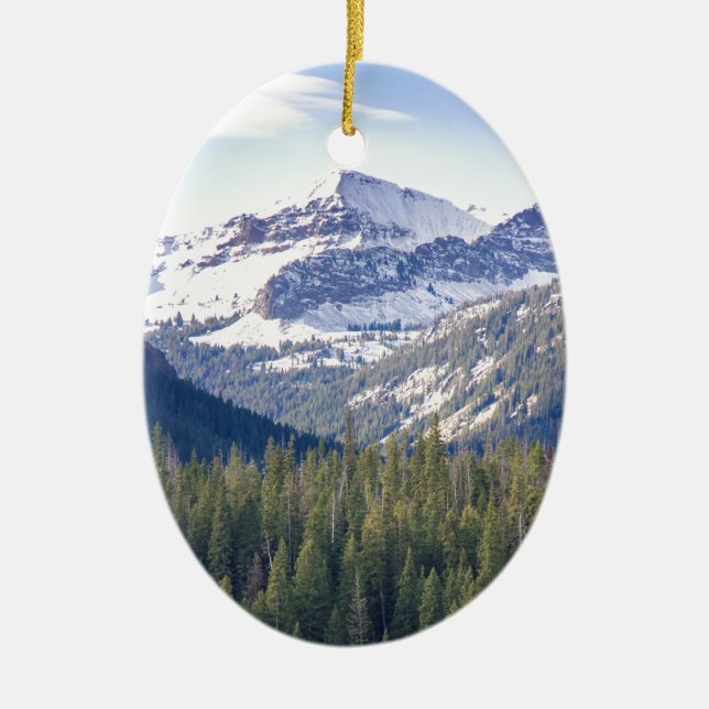 Hyalite nå en höjdpunkt Bozeman, Montana Julgransprydnad Keramik (Framsidan)